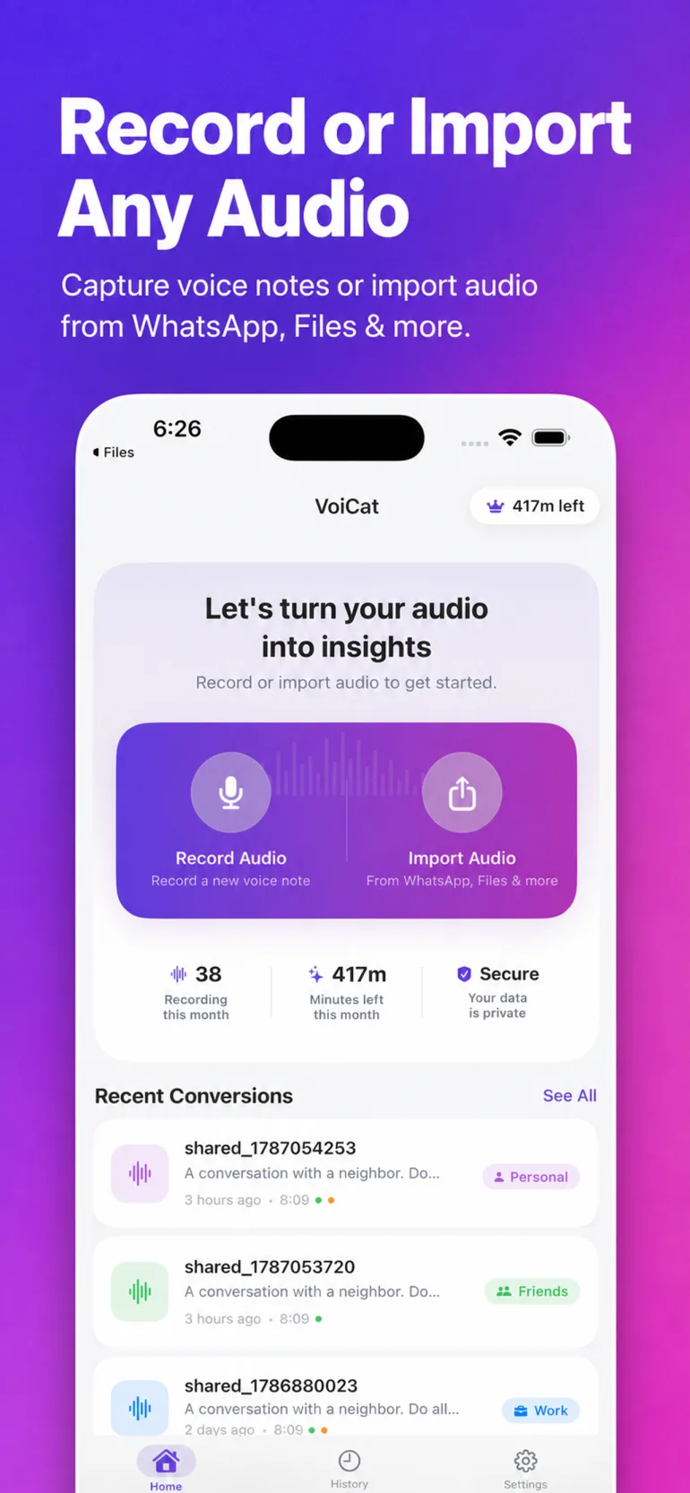 Record or import audio in VoiCat