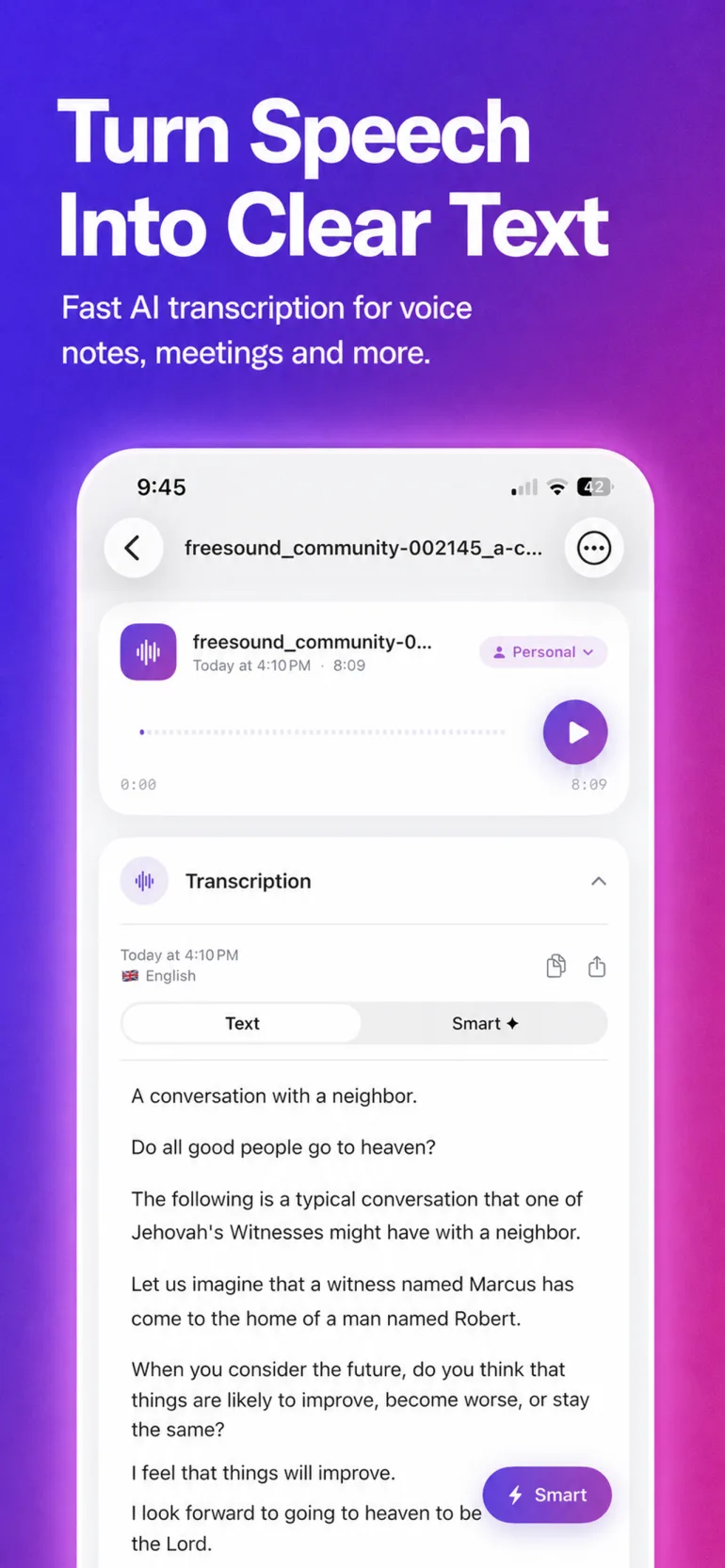 Accurate AI transcription in VoiCat