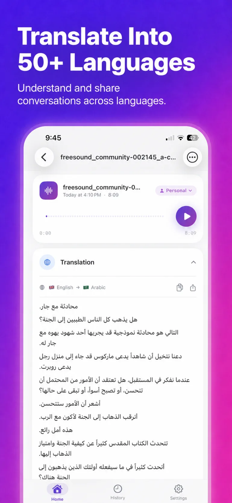 Translate notes into more than 50 languages